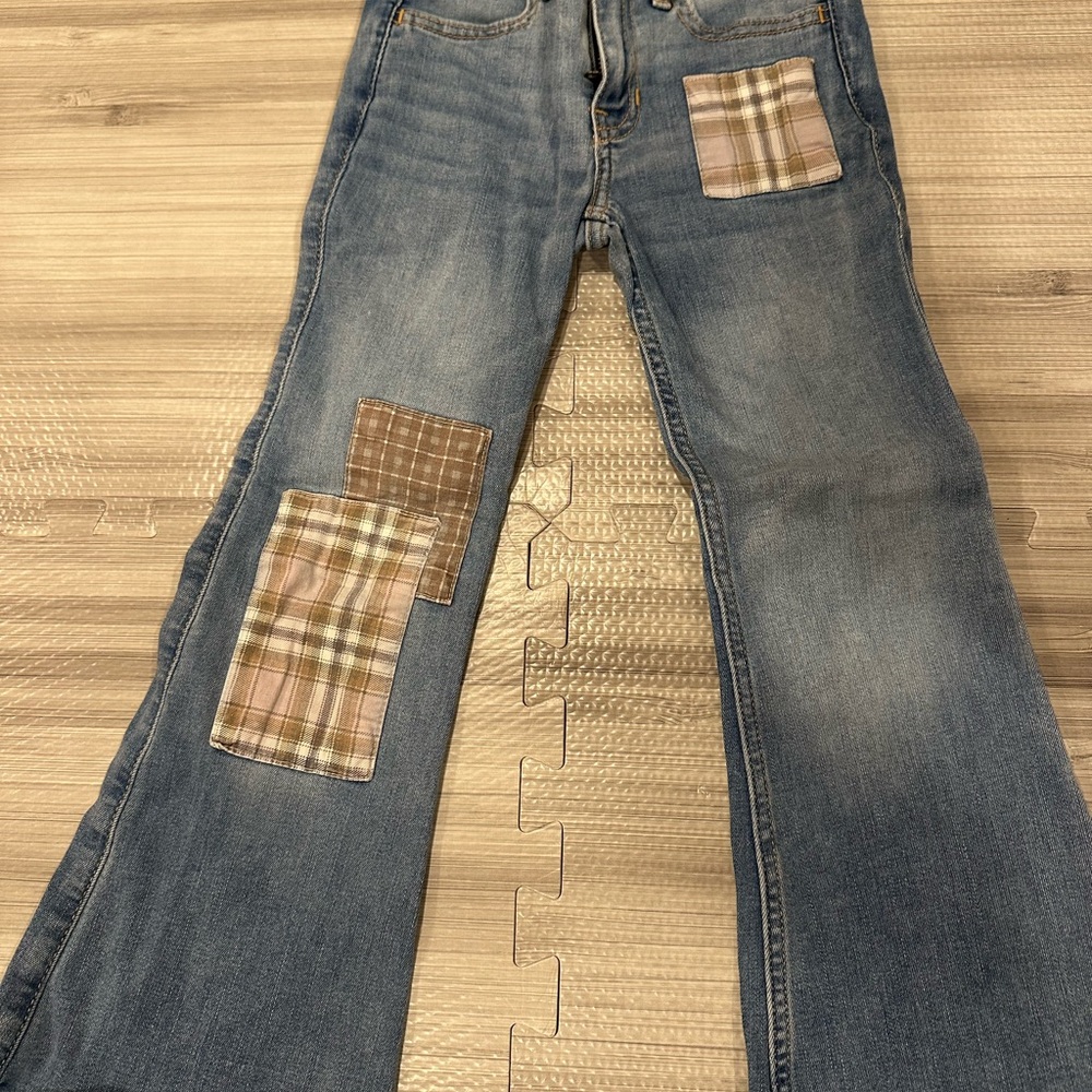 Abercrombie Kids Blue Jeans with Plaid Patches